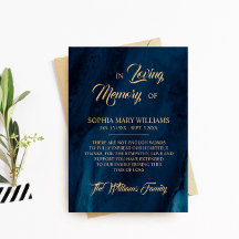 ネイビーブルー&金ゴールド悔やみや弔慰メモリサンキューカード