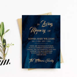 ネイビーブルー&金ゴールド悔やみや弔慰メモリサンキューカード サンキューカード