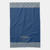 ネイビーブルー&金ゴールド日本のアールデコファカスタマイズン キッチンタオル (縦)