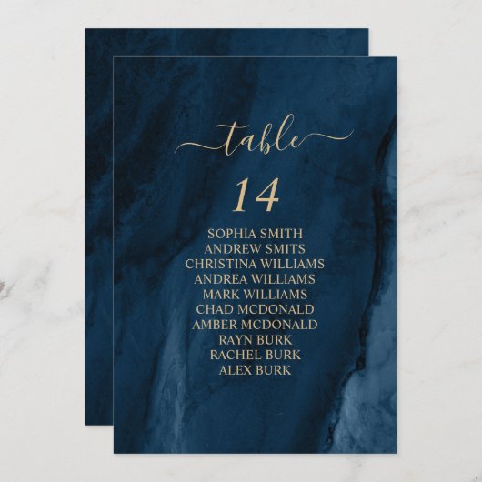 ネイビーブルー&金ゴールド書道座席表カード 招待状 (正面/裏面)