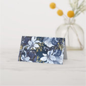 ネイビーブルー&金ゴールド水彩フローラテーブル席 プレイスカード (裏面)