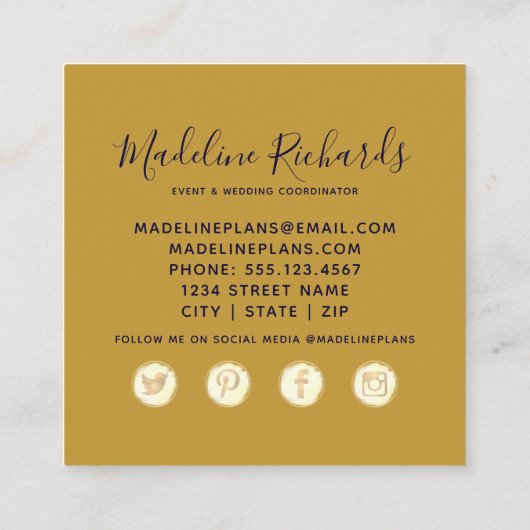 ネイビーブルー&金ゴールド水彩大理石メッキ スクエア名刺 (裏面)