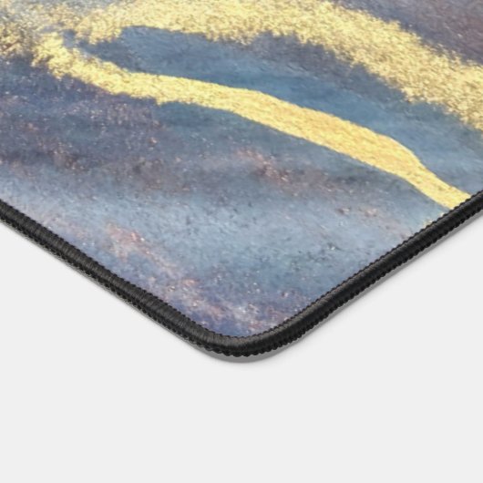 ネイビーブルー&金ゴールド水彩大理石モダン抽象芸術 デスクマット (コーナー)