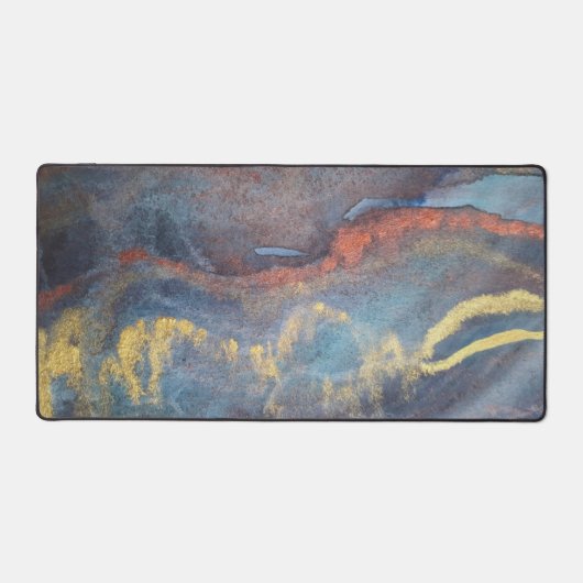 ネイビーブルー&金ゴールド水彩大理石モダン抽象芸術 デスクマット (正面)