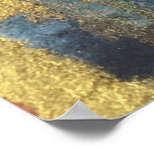 ネイビーブルー&金ゴールド水彩大理石モダン抽象芸術 ポスター (角)