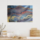 ネイビーブルー&金ゴールド水彩大理石モダン抽象芸術 ポスター (キッチン)