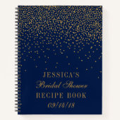ネイビーブルー&金ゴールド紙吹雪ブライダルシャワーレシピ ノートブック (正面)