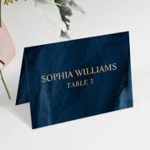 ネイビーブルー&金ゴールド結婚のテーブルカード