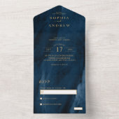 ネイビーブルー&金ゴールド結婚ズオールインワン招待状 オールインワン招待状 (内側)