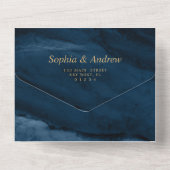 ネイビーブルー&金ゴールド結婚ズオールインワン招待状 オールインワン招待状 (裏面)