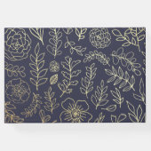 ネイビーブルー |金ゴールド結婚フローラ ゲストブック (裏面)