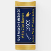 ネイビーブルー、金ゴールド高校懇親会バナーアイディア 横断幕 (縦)