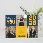 ネイビーブルー&金ゴールド3写真卒業ありがとう 招待状 (スタンド正面)