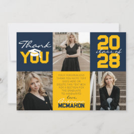 ネイビーブルー&金ゴールド3写真卒業ありがとう 招待状