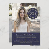 ネイビーブルー&金ゴールド | 写真卒業パーティー 招待状 (正面/裏面)