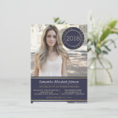 ネイビーブルー&金ゴールド | 写真卒業パーティー 招待状 (スタンド正面)