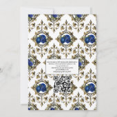 ネイビーブルー、金ゴールド、紫ヴィンテージのフローラ結婚 招待状 (裏面)