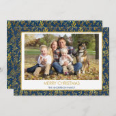 ネイビーブルー – 金箔メリークリスマスフォト シーズンカード (正面/裏面)