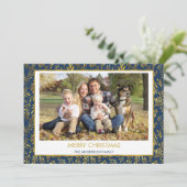 ネイビーブルー – 金箔メリークリスマスフォト シーズンカード (スタンド正面)