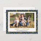 ネイビーブルー – 金箔メリークリスマスフォト シーズンポストカード (正面/裏面)