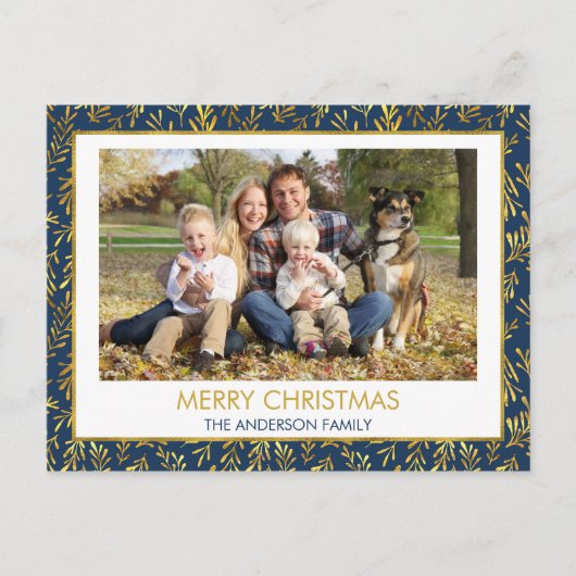 ネイビーブルー – 金箔メリークリスマスフォト シーズンポストカード (正面)