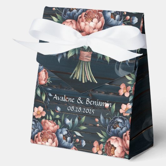 ネイビーブルー&銅牡丹結婚ウッド フェイバーボックス (正面)