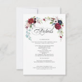 ネイビーブルー | Burgundyフローラ結婚の詳細カード 招待状 (正面)