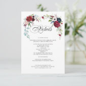 ネイビーブルー | Burgundyフローラ結婚の詳細カード 招待状 (スタンド正面)