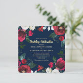 ネイビーブルー | Burgundy Red開花結婚ズ 招待状 (スタンド正面)