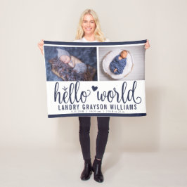 ネイビーブルー Hello World モノグラム ベビーの統計 フリースブランケット