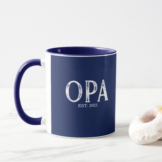 ネイビーブルー opa 創立年 マグカップ (ドーナツ)