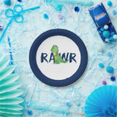 ネイビーブルー「RAWR」緑の恐竜パーティー ペーパープレート (パーティー)