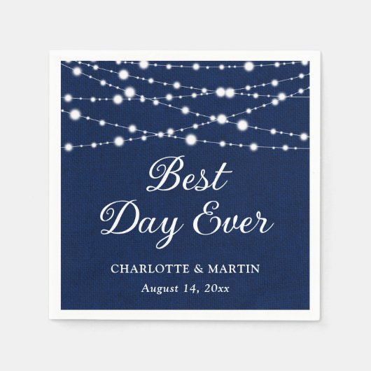 ネイビーブルーBurlapストリングラ素朴イト結婚ズ スタンダードカクテルナプキン (正面)