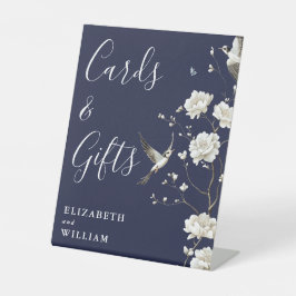 ネイビーブルーChinoiserieカードとギフト結婚ズ 台座サイン