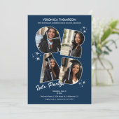 ネイビーブルーGRADフォトコラージュ卒業パーティー 招待状 (スタンド正面)