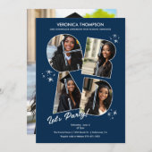 ネイビーブルーGRADフォトコラージュ卒業パーティー 招待状 (正面/裏面)