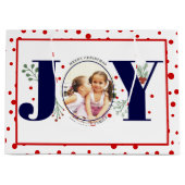 ネイビーブルーJOYとレッド水玉模様を追加 ラージペーパーバッグ (正面)