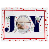 ネイビーブルーJOYとレッド水玉模様を追加 ラージペーパーバッグ (裏面)