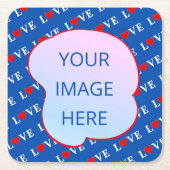 ネイビーブルーLOVEハート スクエアペーパーコースター (正面)