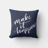 ネイビーブルーMake It Planet水玉模様引用文 クッション (正面)