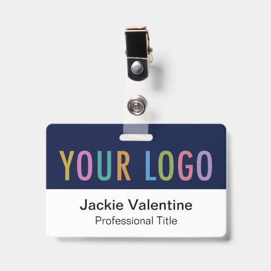 ネイビーブルーPVCバッジ水平ロゴスタッフ名タグ バッジ (正面 （クリップ付）)