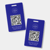 ネイビーブルーQRコードカスタム企業ロゴバッジ バッジ (正面&裏面)