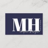 ネイビーブルーQRコードシンプルモノグラム 名刺 (正面)