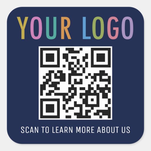 ネイビーブルーQRコードステッカー事業ロゴスクエア スクエアシール (正面)
