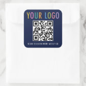ネイビーブルーQRコードステッカー事業ロゴスクエア スクエアシール (バッグ)