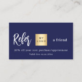 ネイビーブルーqrコードビジネスロゴ紹介カード 割引カード (正面)