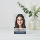 ネイビーブルーQRコードフォトミニマルプロフェッショナル 名刺 (スタンド正面)