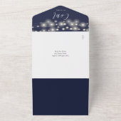 ネイビーブルーQRコードメイソンJarsストリングライト結婚ズ オールインワン招待状 (外側)