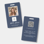 ネイビーブルーQRコードモダン写真ミニマル抽象芸術 バッジ (正面＆裏面)