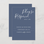 ネイビーブルーRSVPカード結婚のウェブサイト 出欠カード (正面/裏面)